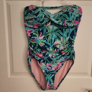 Lilly Pulitzer Blue and Pink Tropical One Piece Swimsuit